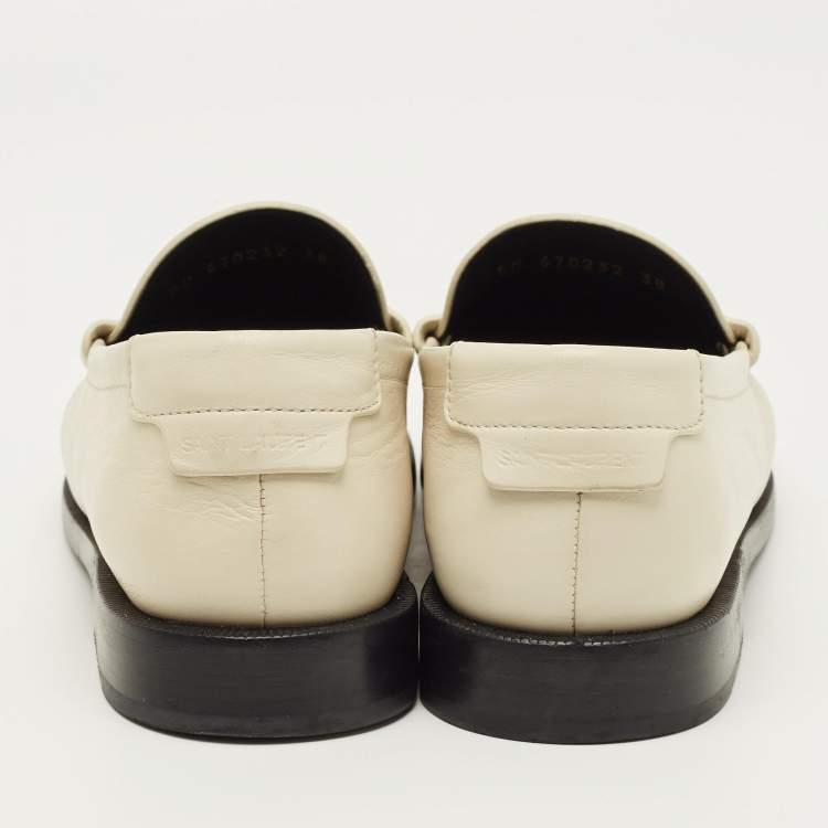 مملوكة مسبقًا Saint Laurent Le Size 38 Cream Leather Penny Loafers