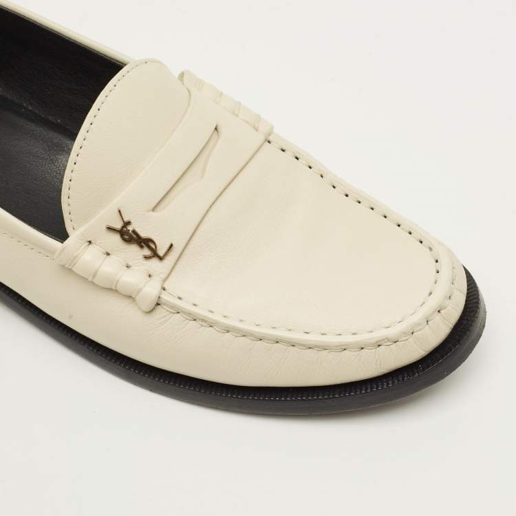 مملوكة مسبقًا Saint Laurent Le Size 38 Cream Leather Penny Loafers