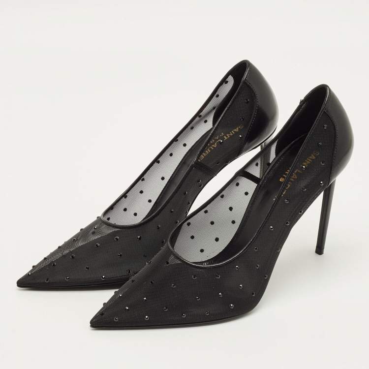 Pre Owned Saint Laurent Anja Size 39 Black Mesh and Leather Pumps