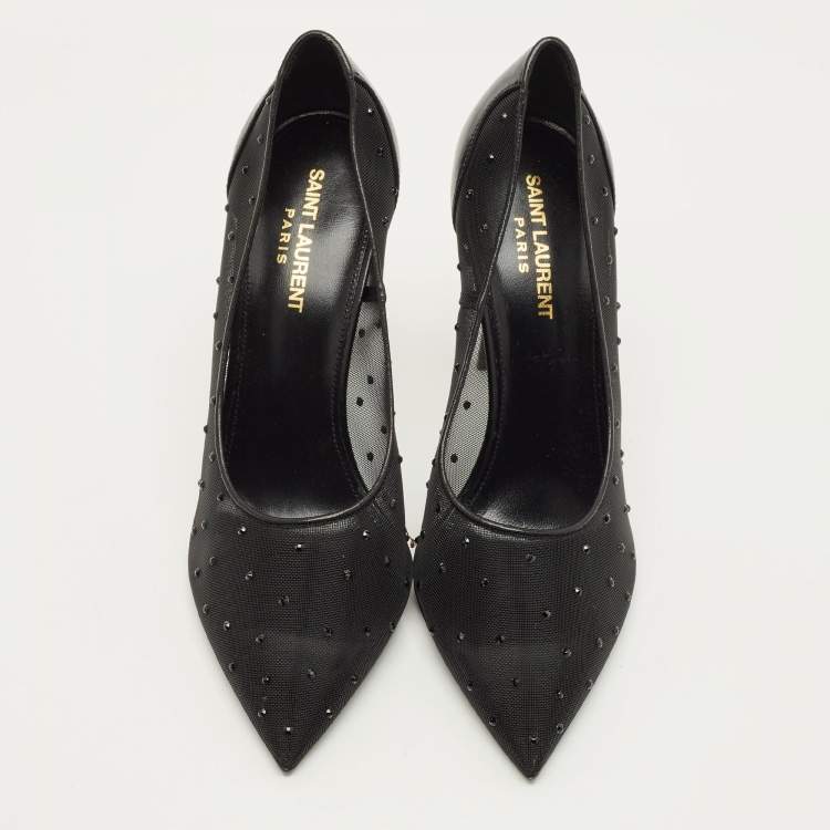 Pre Owned Saint Laurent Anja Size 39 Black Mesh and Leather Pumps