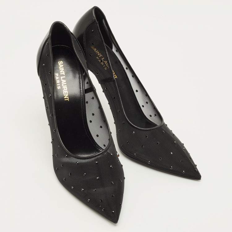 Pre Owned Saint Laurent Anja Size 39 Black Mesh and Leather Pumps