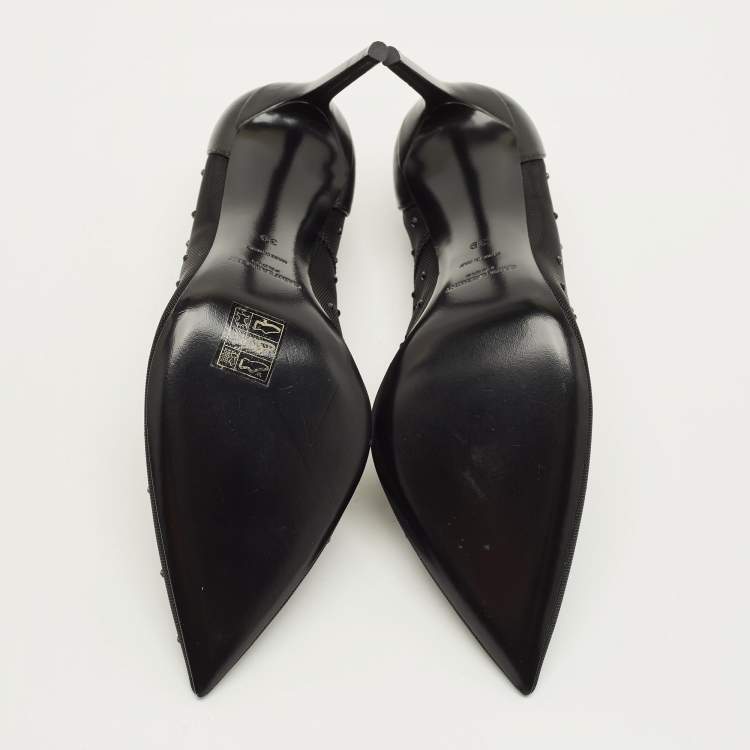 Pre Owned Saint Laurent Anja Size 39 Black Mesh and Leather Pumps