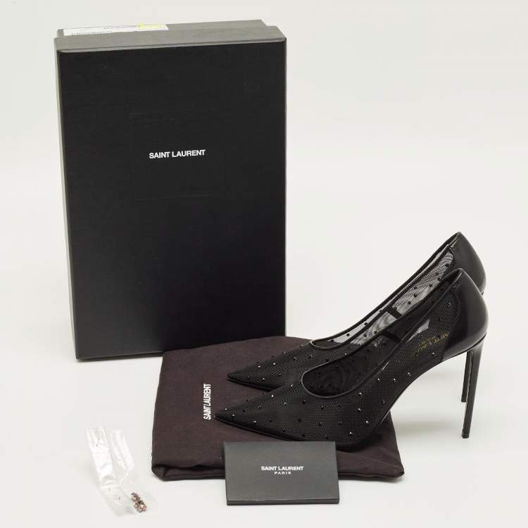 Pre Owned Saint Laurent Anja Size 39 Black Mesh and Leather Pumps