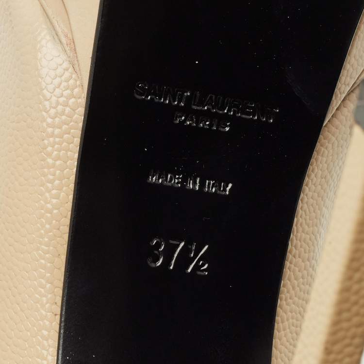 مملوكة مسبقًا Saint Laurent Janis Size 37.5 Beige Leather Platform Pumps