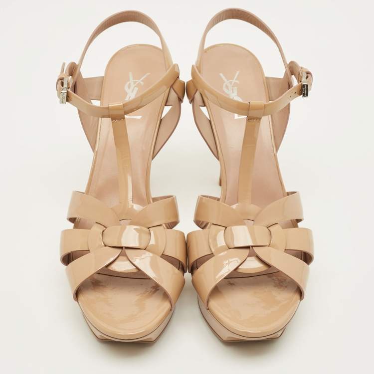 مملوكة مسبقًا Saint Laurent Tribute Size 42 Beige Patent Leather Sandals