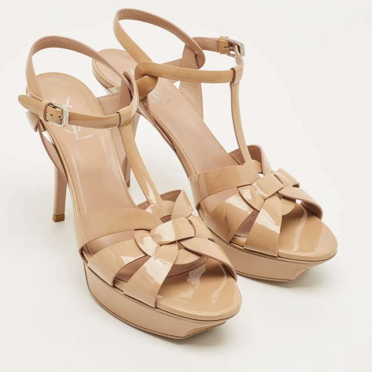مملوكة مسبقًا Saint Laurent Tribute Size 42 Beige Patent Leather Sandals
