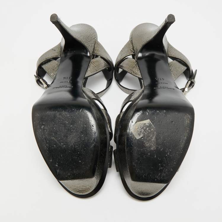Pre Owned Saint Laurent Tribute Size 41.5 Metallic Leather Ankle Strap Sandals