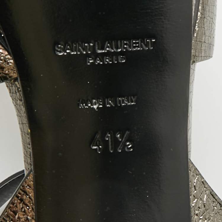Pre Owned Saint Laurent Tribute Size 41.5 Metallic Leather Ankle Strap Sandals