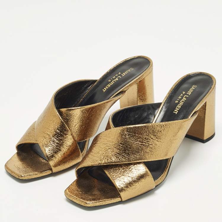 مملوكة مسبقًا Saint Laurent Loulou Size 41 Gold Leather Slide Sandals