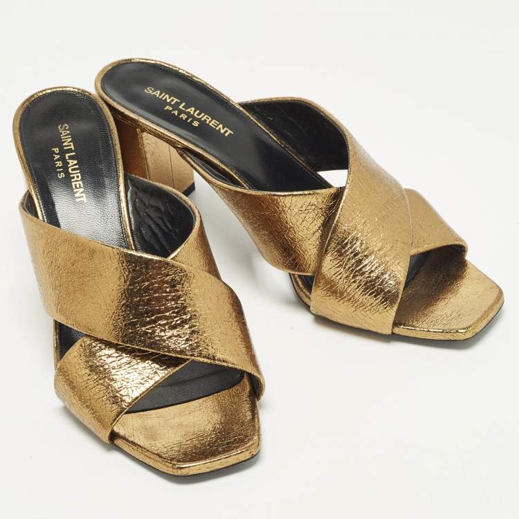 مملوكة مسبقًا Saint Laurent Loulou Size 41 Gold Leather Slide Sandals