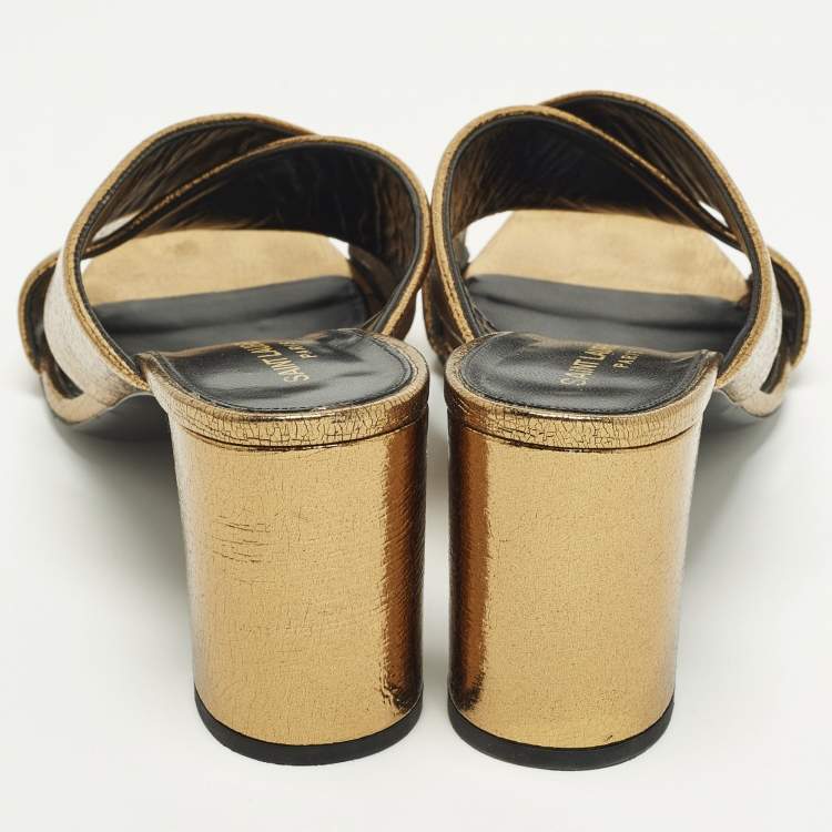 مملوكة مسبقًا Saint Laurent Loulou Size 41 Gold Leather Slide Sandals