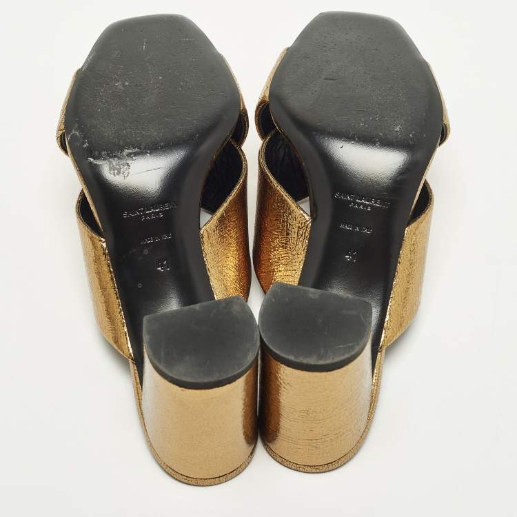 مملوكة مسبقًا Saint Laurent Loulou Size 41 Gold Leather Slide Sandals