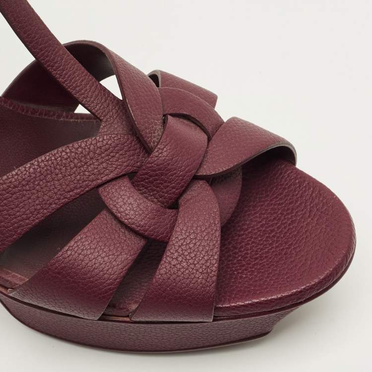 Pre Owned Saint Laurent Tribute Size 41.5 Burgundy Leather Ankle Strap Sandals