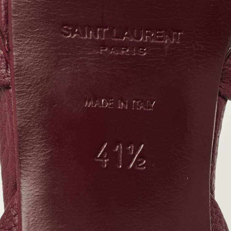 Pre Owned Saint Laurent Tribute Size 41.5 Burgundy Leather Ankle Strap Sandals