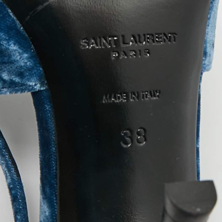 Pre Owned Saint Laurent Size 38 Navy Blue Velvet Slingback Pumps