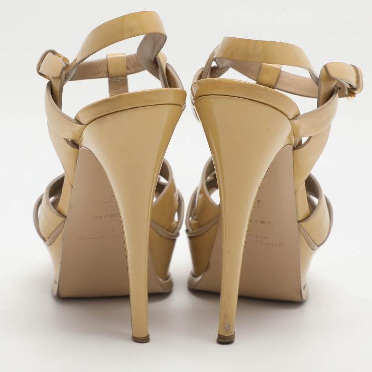 Pre Owned Saint Laurent Paris Tribute Size 37 Yellow Patent Leather Platform Sandals