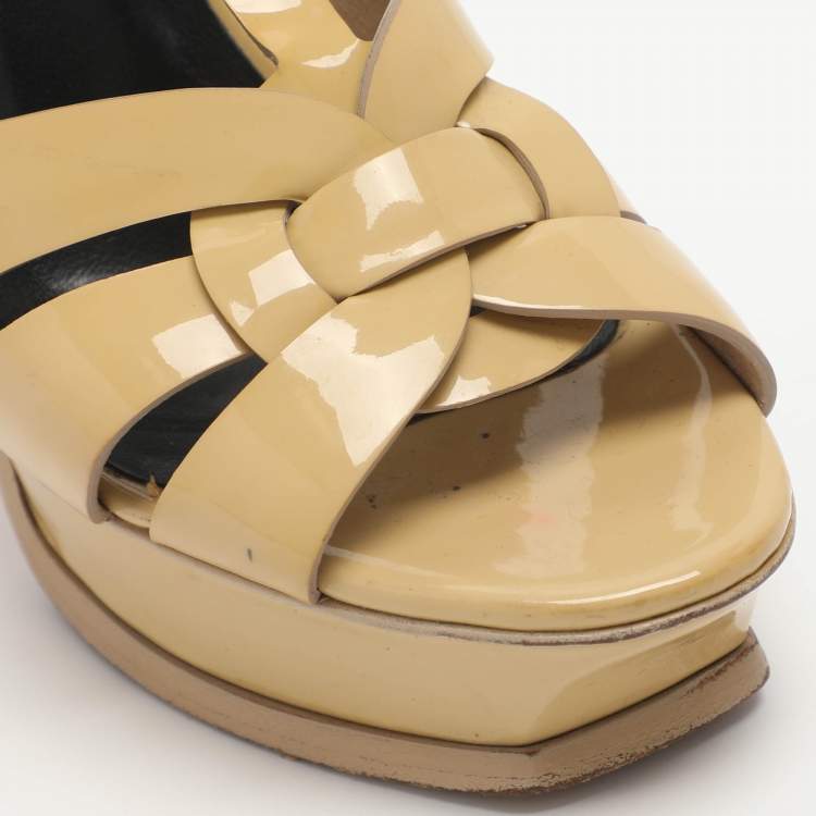 Pre Owned Saint Laurent Paris Tribute Size 37 Yellow Patent Leather Platform Sandals