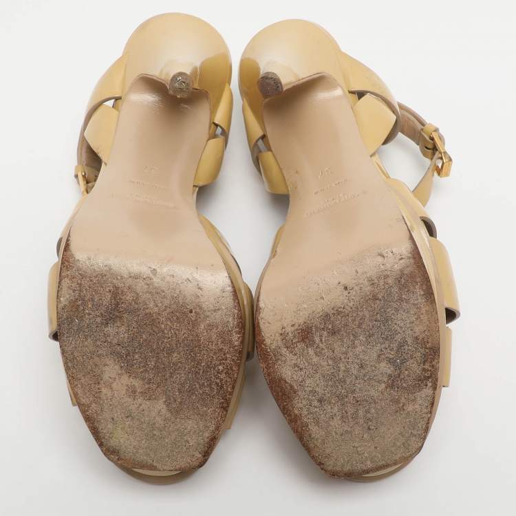 Pre Owned Saint Laurent Paris Tribute Size 37 Yellow Patent Leather Platform Sandals
