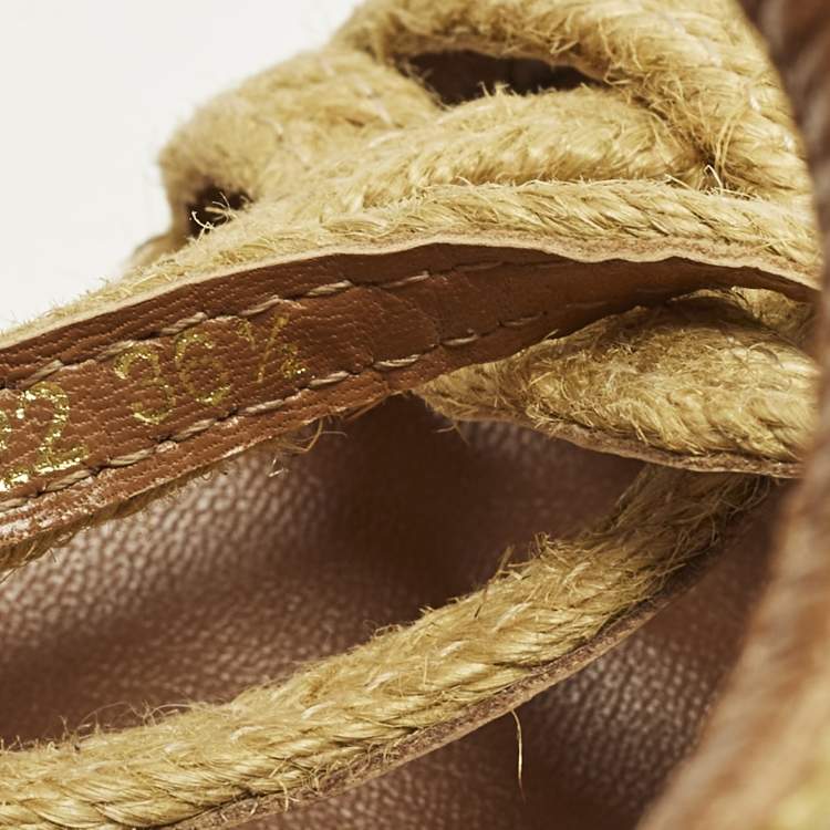 Pre Owned Saint Laurent Size 36.5 Beige Braided Jute Platform Wedge Ankle Strap Sandals 