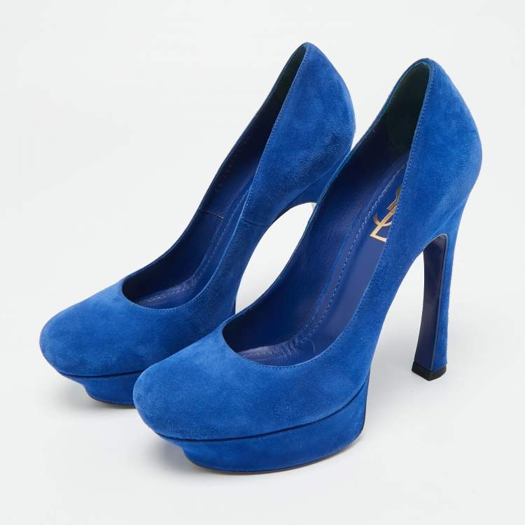 Pre Owned Saint Laurent  Palais Size 39 Blue Leather Platform Pumps