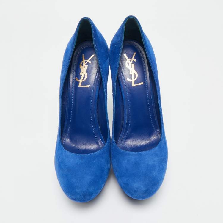 Pre Owned Saint Laurent  Palais Size 39 Blue Leather Platform Pumps