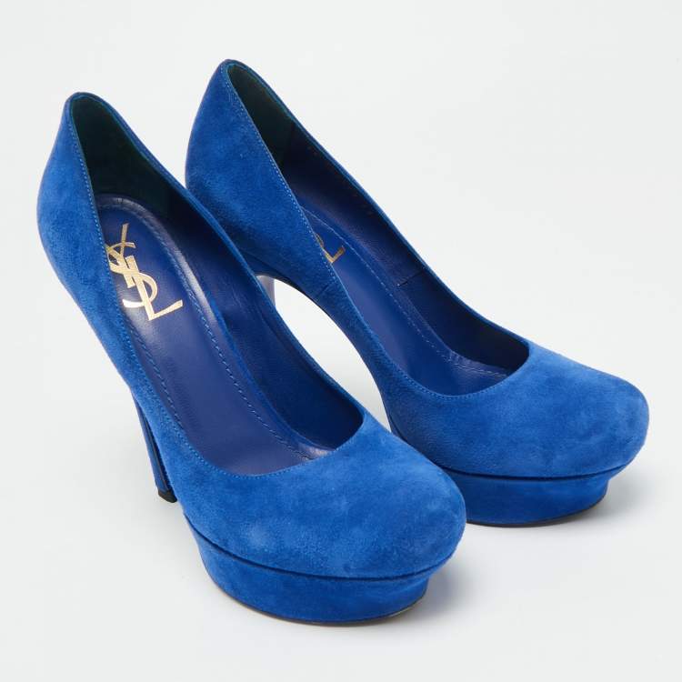 Pre Owned Saint Laurent  Palais Size 39 Blue Leather Platform Pumps