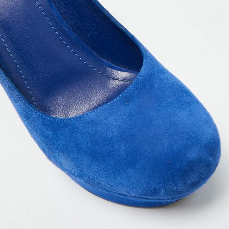 Pre Owned Saint Laurent  Palais Size 39 Blue Leather Platform Pumps
