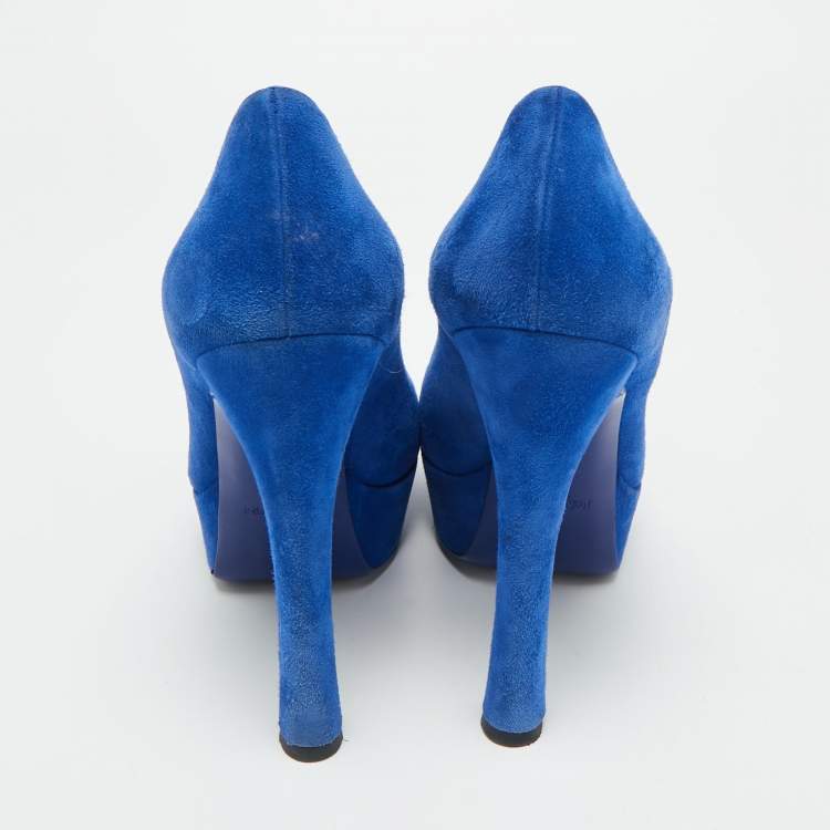 Pre Owned Saint Laurent  Palais Size 39 Blue Leather Platform Pumps