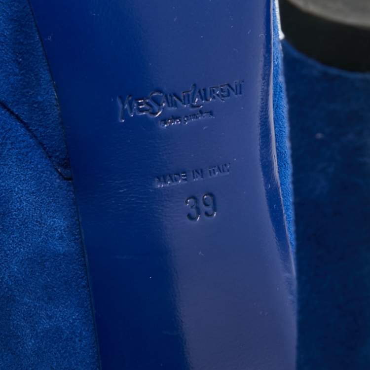 Pre Owned Saint Laurent  Palais Size 39 Blue Leather Platform Pumps