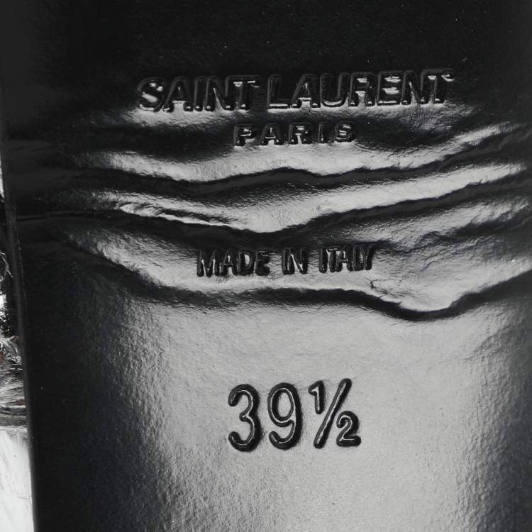 Pre Owned Saint Laurent Paris Bianca Size 39.5 Silver Python Leather Platform Sandals