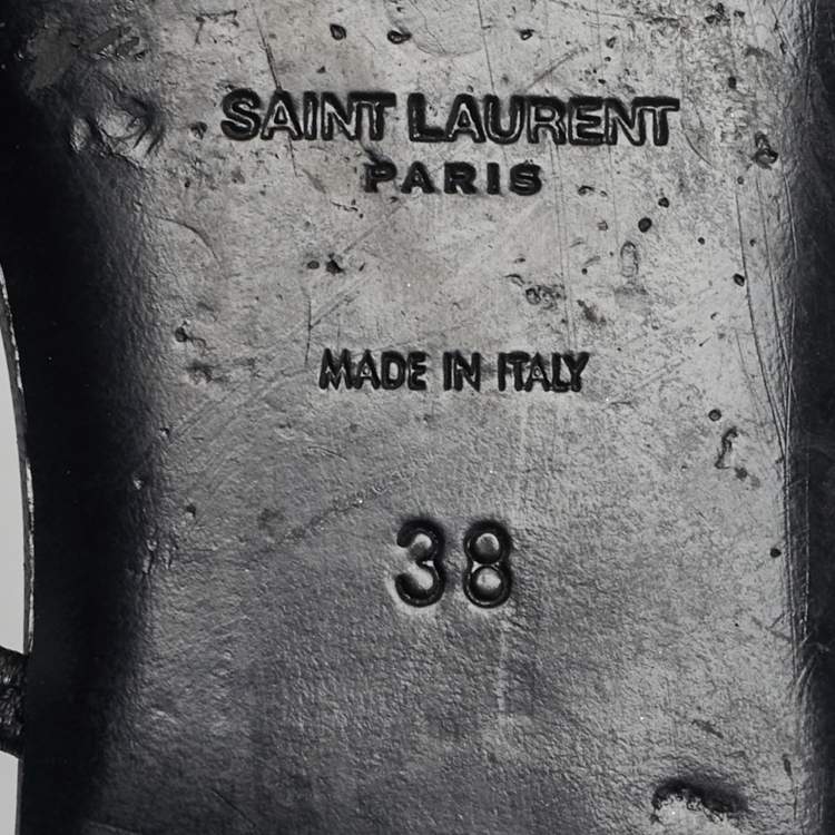 Pre Owned Saint Laurent Size 38 Black Leather Cassandra Slingback Flat Sandals