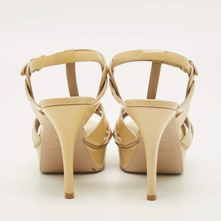 Pre Owned Saint Laurent Tribute Size 38 Cream Patent Leather Platform Sandals
