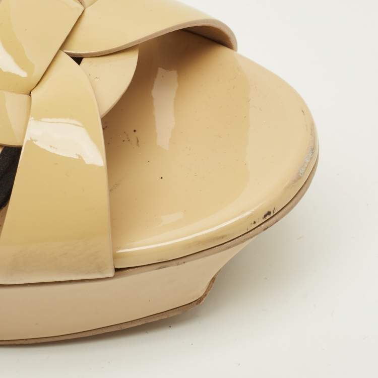Pre Owned Saint Laurent Tribute Size 38 Cream Patent Leather Platform Sandals