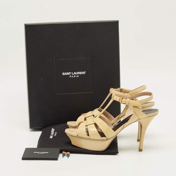 Pre Owned Saint Laurent Tribute Size 38 Cream Patent Leather Platform Sandals