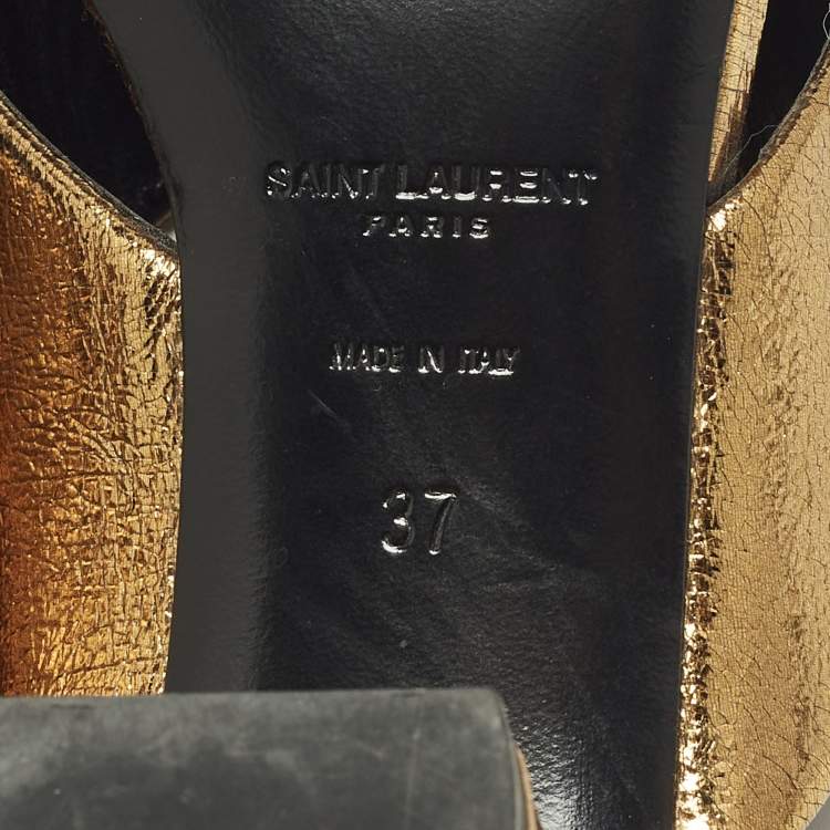 Pre Owned Saint Laurent Loulou Size 37 Gold Leather Slide Sandals