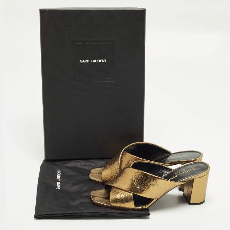 Pre Owned Saint Laurent Loulou Size 37 Gold Leather Slide Sandals