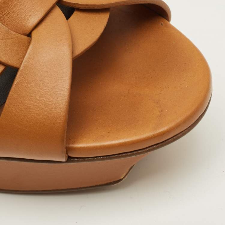 Pre Owned Saint Laurent Tribute Size 37 Brown Leather Platform Sandals