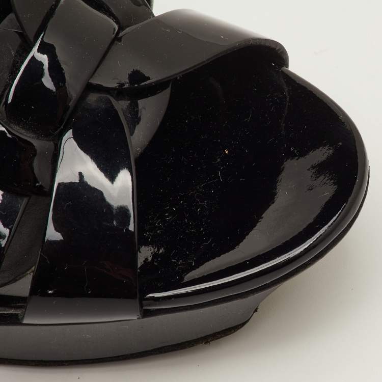 Pre Owned Saint Laurent Tribute Size 38.5 Black Patent Leather Platform Sandals