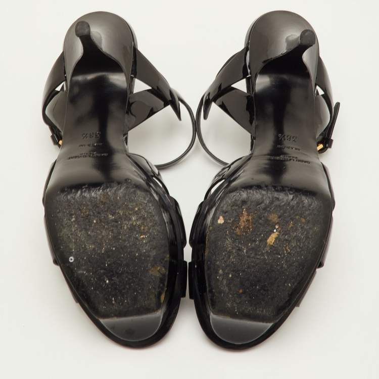 Pre Owned Saint Laurent Tribute Size 38.5 Black Patent Leather Platform Sandals