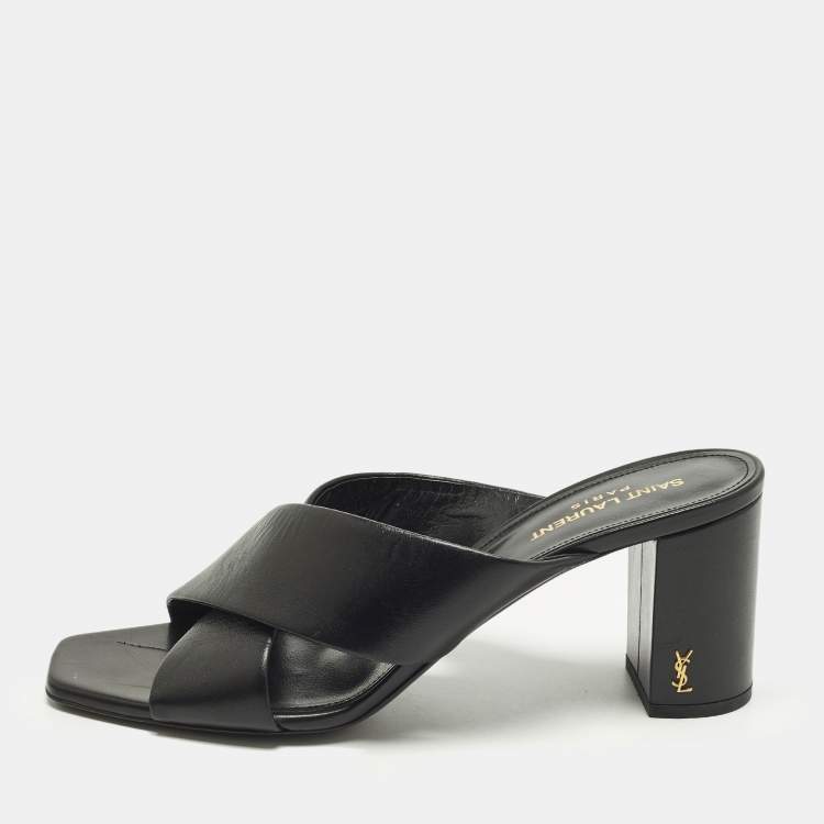 مملوكة مسبقًا Saint Laurent Loulou Size 41 Black Leather Slide Sandals