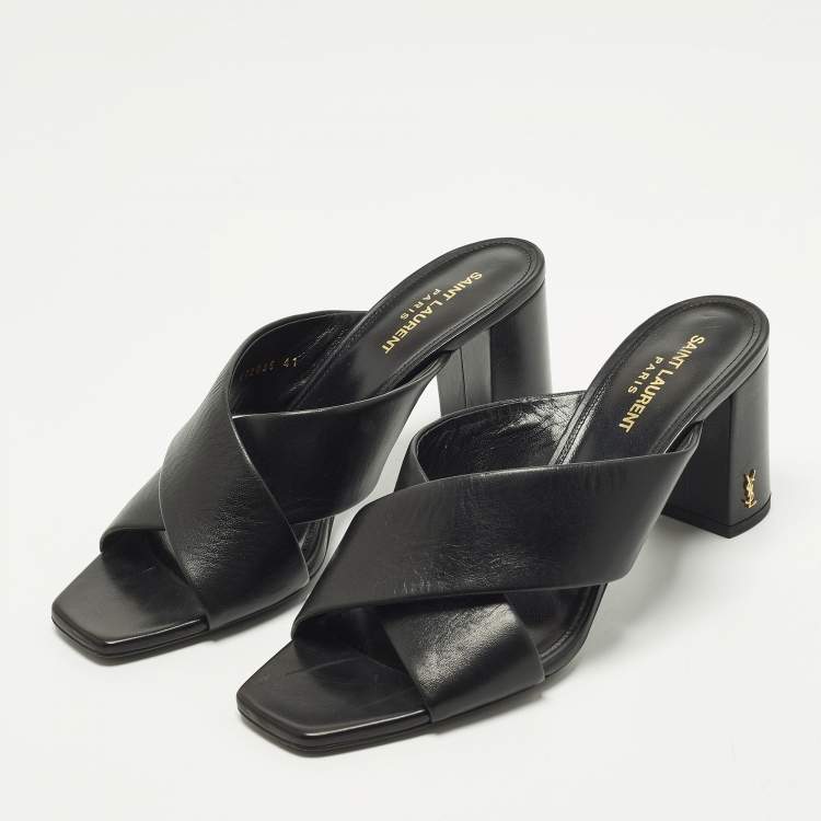 مملوكة مسبقًا Saint Laurent Loulou Size 41 Black Leather Slide Sandals
