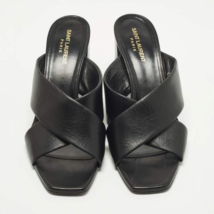 مملوكة مسبقًا Saint Laurent Loulou Size 41 Black Leather Slide Sandals