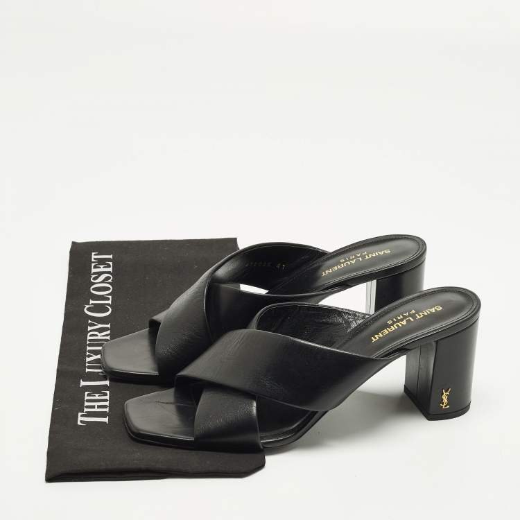 مملوكة مسبقًا Saint Laurent Loulou Size 41 Black Leather Slide Sandals