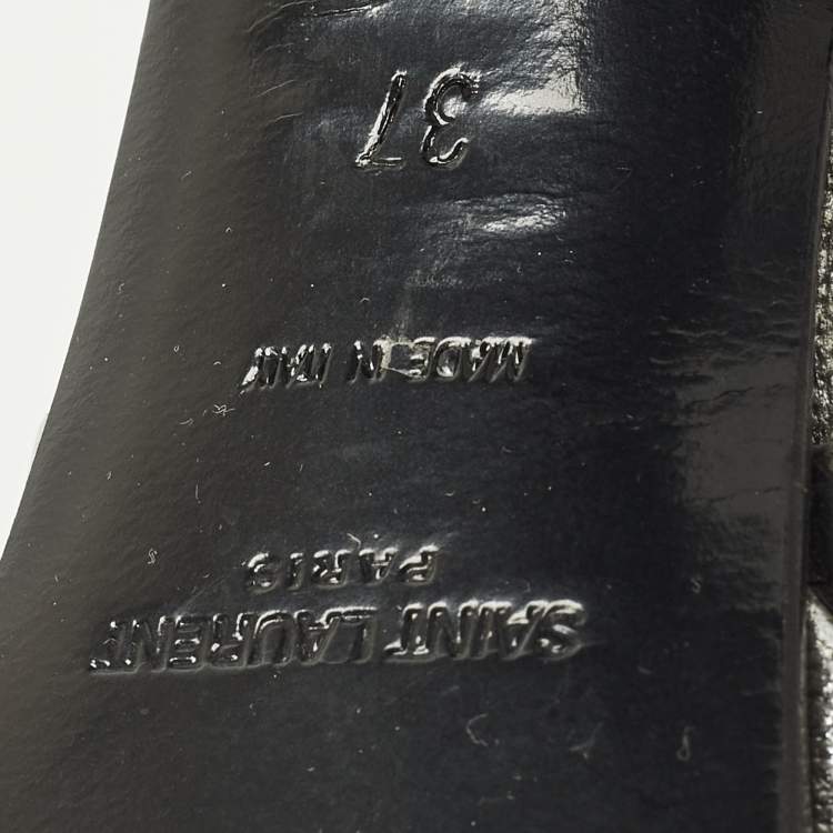 Pre Owned Saint Laurent Tribute Size 37 Silver Leather Platform Sandals