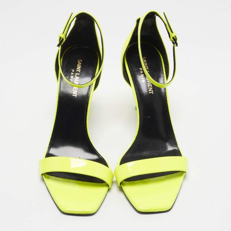 Pre Owned Saint Laurent Amber Size 39 Neon Yellow Patent Leather Ankle Strap Sandals