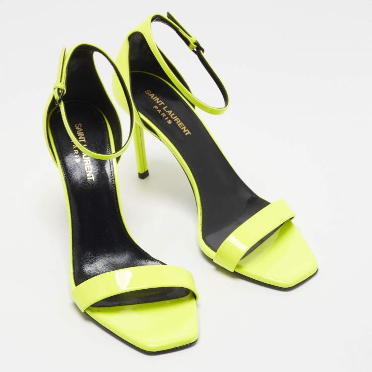 Pre Owned Saint Laurent Amber Size 39 Neon Yellow Patent Leather Ankle Strap Sandals