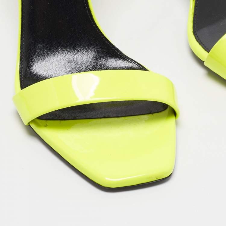 Pre Owned Saint Laurent Amber Size 39 Neon Yellow Patent Leather Ankle Strap Sandals