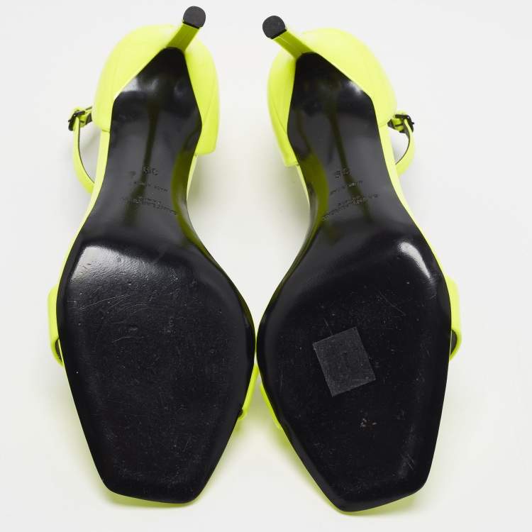 Pre Owned Saint Laurent Amber Size 39 Neon Yellow Patent Leather Ankle Strap Sandals