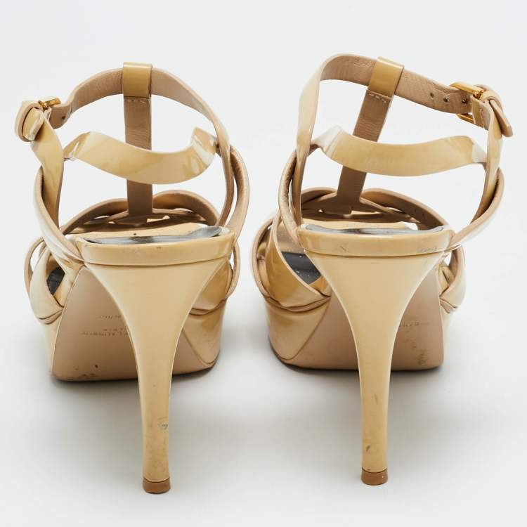 مملوكة مسبقًا Saint Laurent Tribute Size 38 Beige Patent Leather Platform Sandals