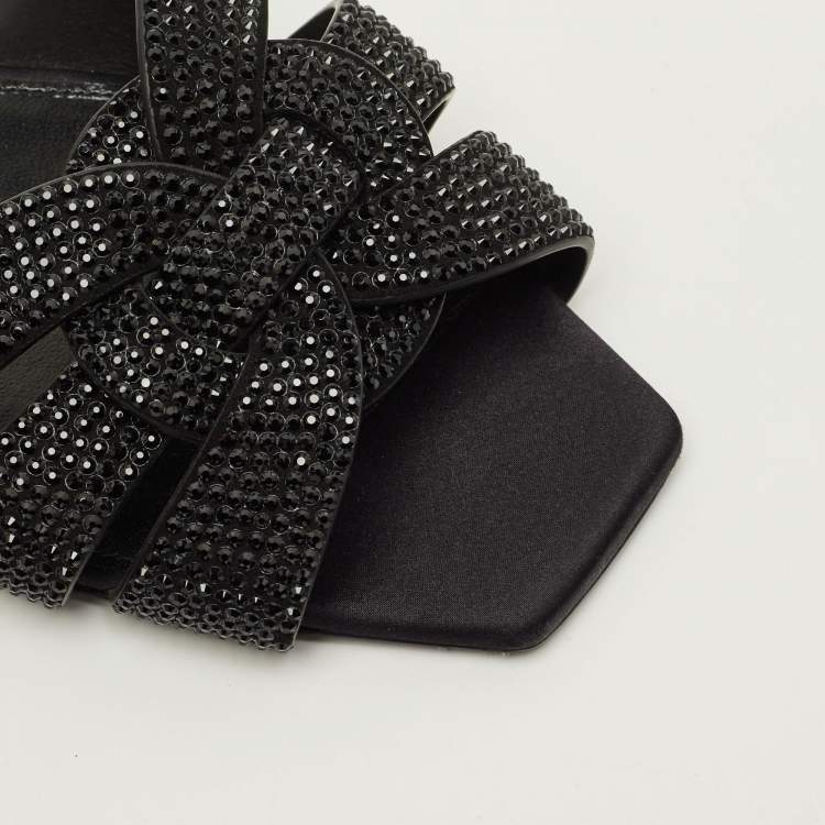 Pre Owned Saint Laurent Tribute Size 38 Black Leather Flat Slides 